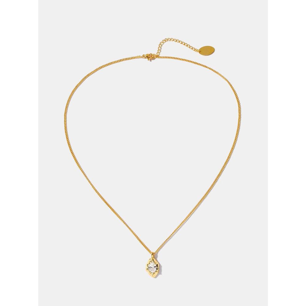 Molten Gold CZ Solitaire Solanales Pendant Necklace Crystal CZ Boho Sculptural - Picture 2 of 9